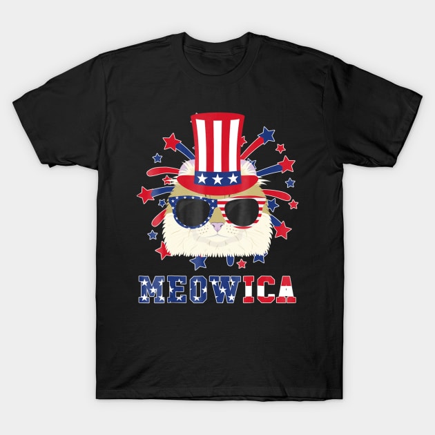 Meowica - American Curl Cat 4th Of July T-Shirt by crowominousnigerian 